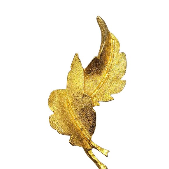 Dubarry Fifth Ave Double Leaf Brooch Textured Gold Vintage DBA High Collectible - Picture 3 of 8